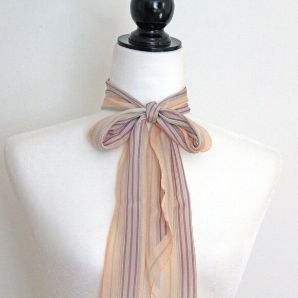 LIZ CLAIBORNE blush pink scarf, Vintage hair accessory, long striped sca… - Picture 4 of 7